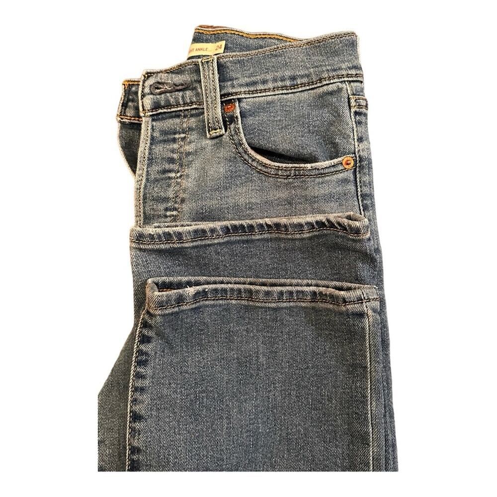 LEVI’S Ribcage Straight Button Fly Blue Light Wash Blank R High Rise Jeans 24 - Picture 6 of 11